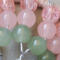 bead details three rows pink crackle, light pink, and nsage green 8mm glass beads